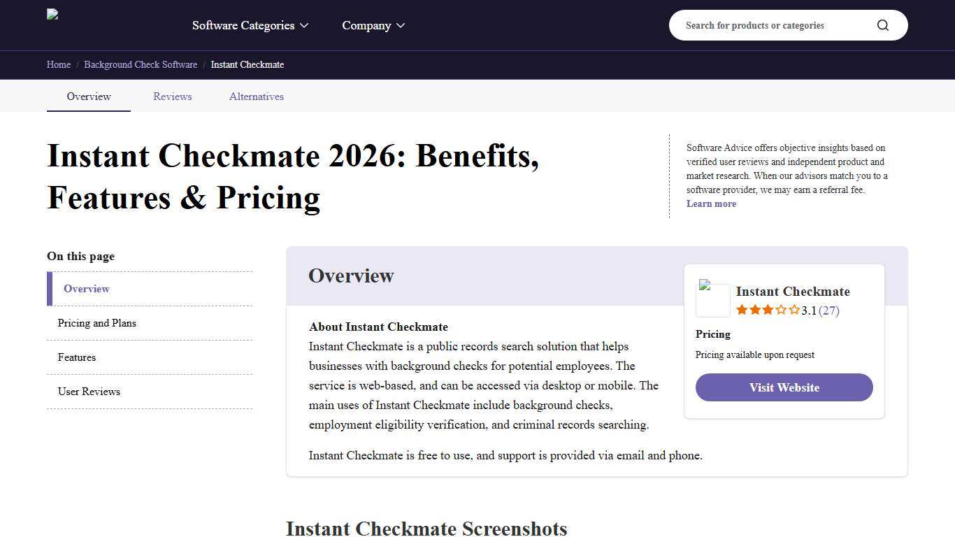 Instant Checkmate Software Reviews, Demo & Pricing - 2026